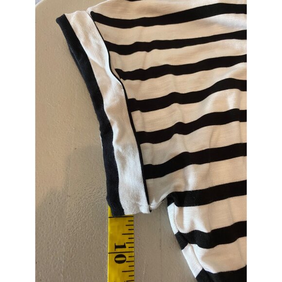 Striped Black & White Chaps Belted Short Sleeve Dress XL - Picture 11 of 11